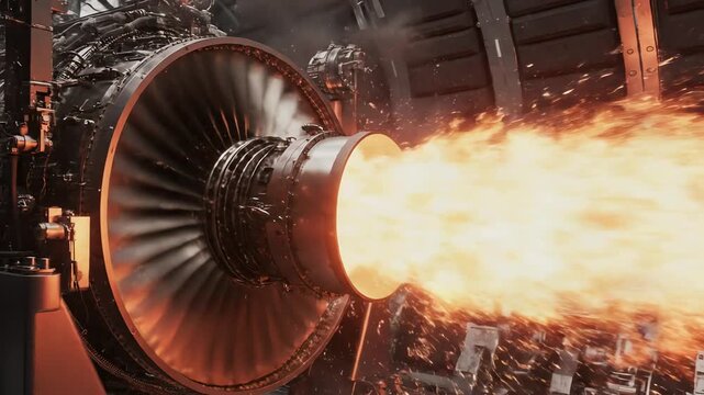 Jet Engine Exploding with Intense Flames and Force