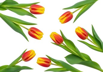 Red Yellow Tulips Flower Pattern Isolated White Background