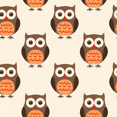 Fototapeta premium Cute Cartoon Owl Seamless Pattern — Adorable Brown and Orange Owl Illustration for Kids