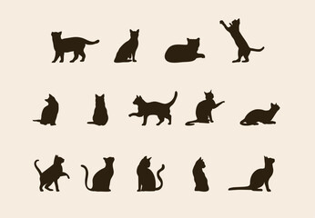Silhouette of a cat different pose. Simple and elegant vector illustration, perfect for logos, minimalist designs, pet shop branding, posters, stickers, t-shirts, and animal-themed creative 