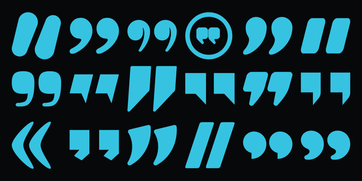 Collection of Blue Quotation Marks and Punctuation Symbols on Black Background
