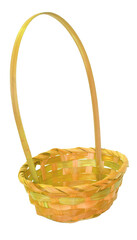 Wicker Easter basket that is yellow and empty and isolated