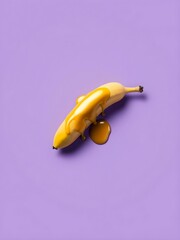 Minimalist Banana Drenched in Golden Syrup on a Pastel Purple Background