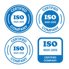 Obraz premium ISO 9001-2015 Certified Company Stamp. Quality Assurance and Compliance Certification Logo for Business and Manufacturing. ISO 9001-2015 Certified Company badge, flat vector, isolated illustration.