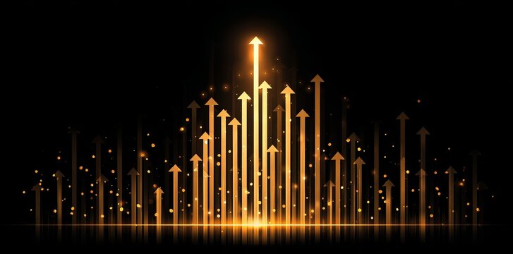 A financial chart with a dark background and golden highlights illustrates an upward trend, representing a significant increase and accomplishment in business achievements