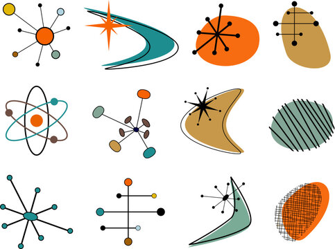 Fototapeta Mid Century Geometric Shapes Vector Bundle Atomic Age Design Elements Retro Clip Art MCM Icons