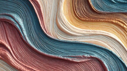Abstract wavy textured background with swirling bands of blue, terracotta, and gold, creating a sense of dynamic movement and organic flow