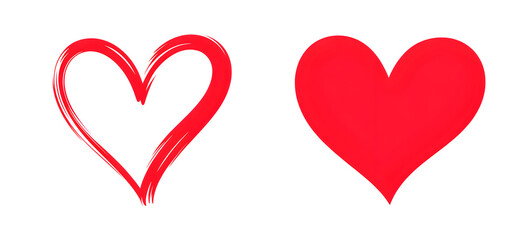 A set of red painted hearts designed with brush stroke outlines, displayed against a white background for creative use.