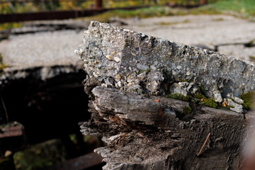 An old, destroyed road on a bridge