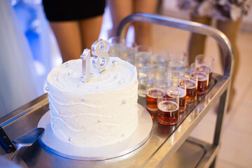 Birthday cake decorated with strawberries. Happy 18th birthday!