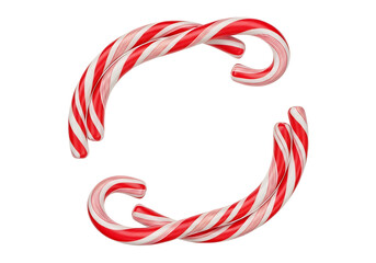 Fototapeta premium Festive red and white striped candy canes curved into a decorative christmas border pattern