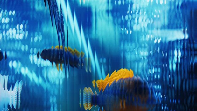 Abstract underwater world with cichlid fish swimming