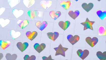 Holographic Hearts and Stars Stickers on Glossy Sheet