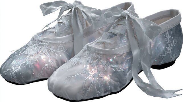 Elegant ballet slippers with lace overlay and luminous accents.