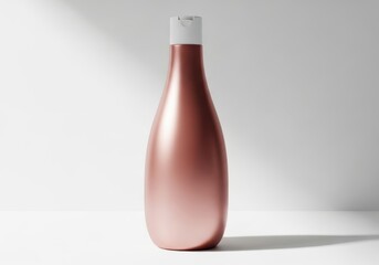 Elegant rose gold shampoo bottle with white cap displayed on a clean white surface