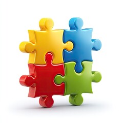Obraz premium A teamwork logo with interlocking puzzle pieces symbolizing collaboration bright colors isolated on white background