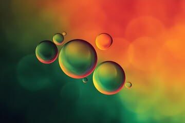 Abstract colorful gradient spheres floating on smooth blurred background in green, yellow, orange, and red tones, modern minimal digital art illustration