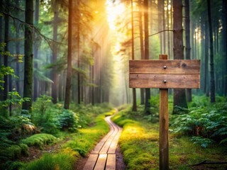 Double Exposure Blank Signpost: Add Your Text - Rustic Wooden Path Stock Photo