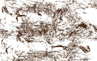 Abstract brown grunge texture with rough brush strokes and organic lines on white background,  perfect for backgrounds, posters, or digital artwork