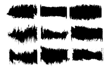 A collection of grunge brush stroke borders and rough ink frames in black and white. Perfect for adding artistic edge effects to your posters, web banners, or photo layouts.