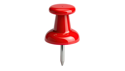 Single, vibrant red pushpin isolated on a black background