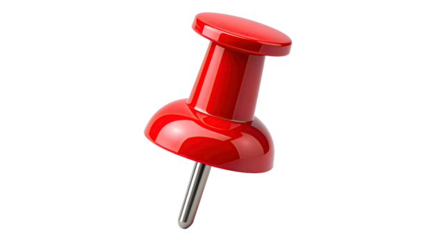 Glossy red pushpin with a silver pin against a black background