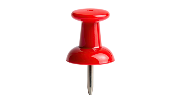 Close up of a single red push pin against a black backdrop