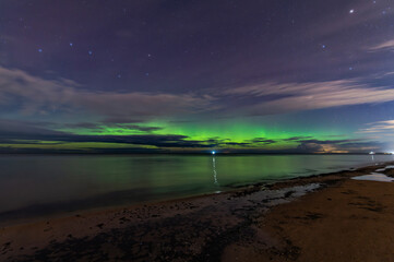 Aurora Borealis Northern Lights and Great Bear Constellation Over Beach in Jurmala Latvia