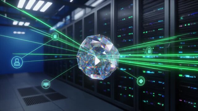 Server Room Diamond Connection Network with Green Lines in Data Center