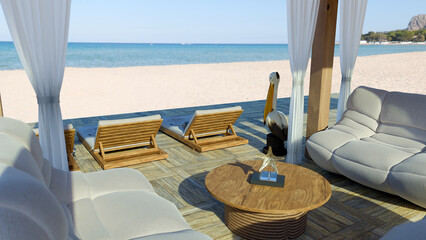 Beach Cabana Interior With Sea Horizon 3D render