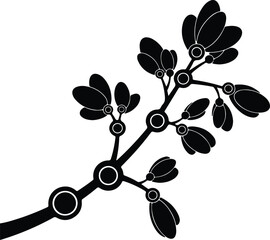 Silhouette abstract floral branch with petals and circles vector illustration