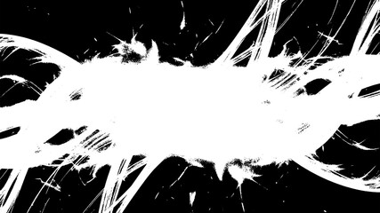 Abstract white brush stroke grunge texture on black background with copy space in the middle isolated on transparent background