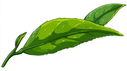 Obraz premium Two beautifully arranged vibrant green leaves, distinguished by their intricate patterns and earthy textures, are set against a spotless white background