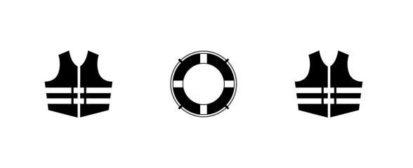 Life Vest & Lifebuoy Safety Icons Isolated on Transparent Background Illustration Vector. Essential life jacket and lifebuoy icons for water safety, rescue, and boating designs.