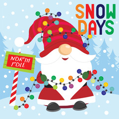 Christmas card with gnome and lights