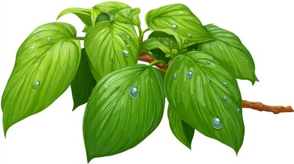 Fresh foliage from a tree or herb branch is depicted through isolated green leaves on a white background, symbolizing concepts of plants and nature