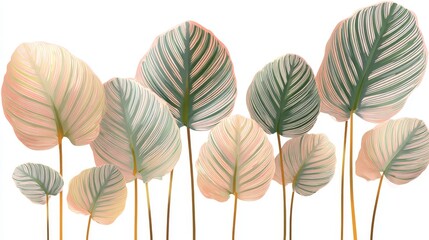 An illustration showing a plant with leaves of pink, green, and white variegation in close detail