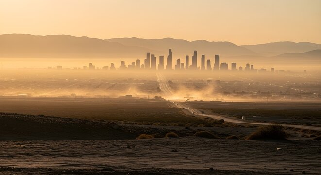Los Angeles skyline at sunrise