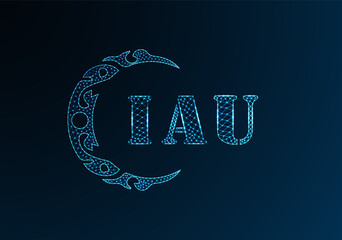 Low poly letter logo IAU design. IAU letter logo low poly vector design on blue color gradient background. IAU logo low poly design