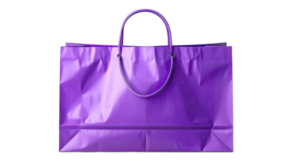 Shiny, folded purple shopping bag isolated on a black background