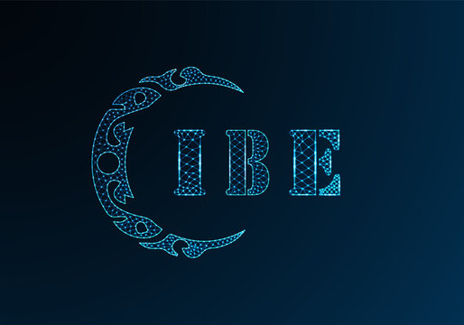 Low poly letter logo IBE design. IBE letter logo low poly vector design on blue color gradient background. IBE logo low poly design