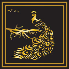 Peacock wallpaper black and golden
