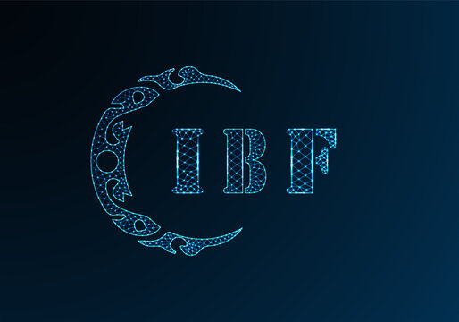 Low poly letter logo IBF design. IBF letter logo low poly vector design on blue color gradient background. IBF logo low poly design