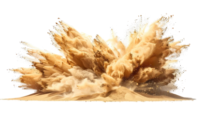 Dust cloud erupts, exploding outward on transparent background