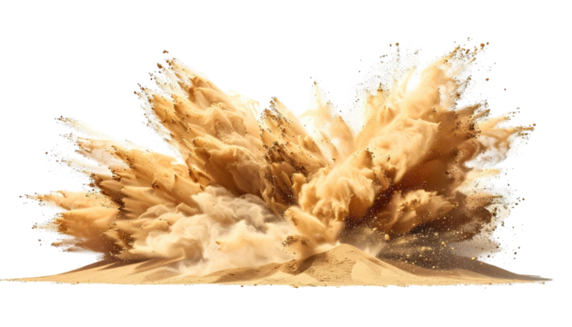 Dust cloud erupts, exploding outward on transparent background