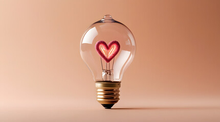 a light bulb with a mini heart inside giving us message of love