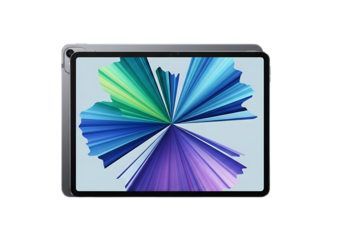 Modern foldable smartphone displaying vibrant abstract radial pattern isolated on transparent background