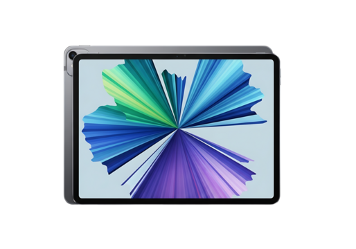 Modern foldable smartphone displaying vibrant abstract radial pattern isolated on transparent background