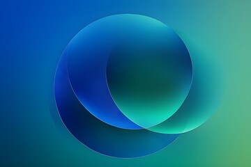 Obraz premium Abstract blue and green gradient circles overlapping on smooth blurred background, modern minimal digital art illustration with soft lighting and depth
