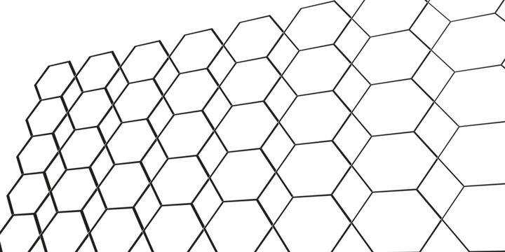 Abstract design featuring a continuous hexagonal pattern forming a wave-like structure on a white background.